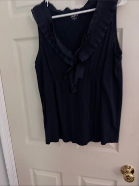 LOFT Black Ruffle V-Neck Sleeveless Blouse